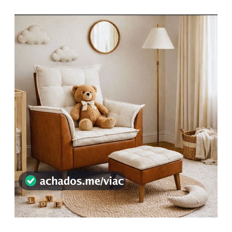 Poltrona Amamentação decorativa Opala pé palito compose boucle/couro sintético -LSC DECOR-