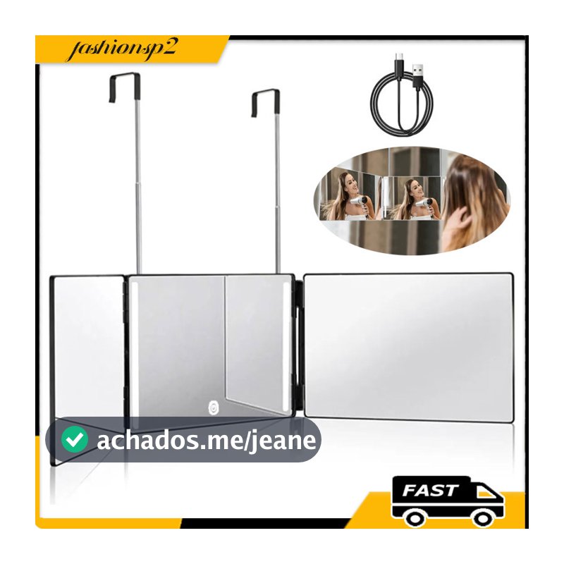 Espelho Triplo 360 Led Ajustável Para Corte E Penteado