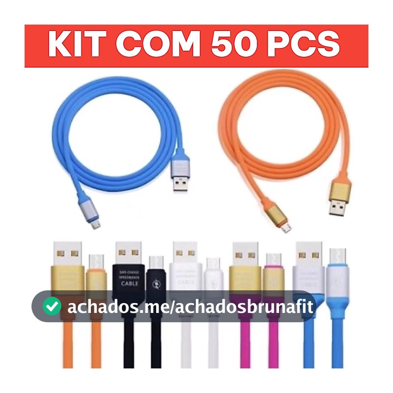 kit 50 un cabo carregador iphone/v8/typo-c  para celular cor aleatória