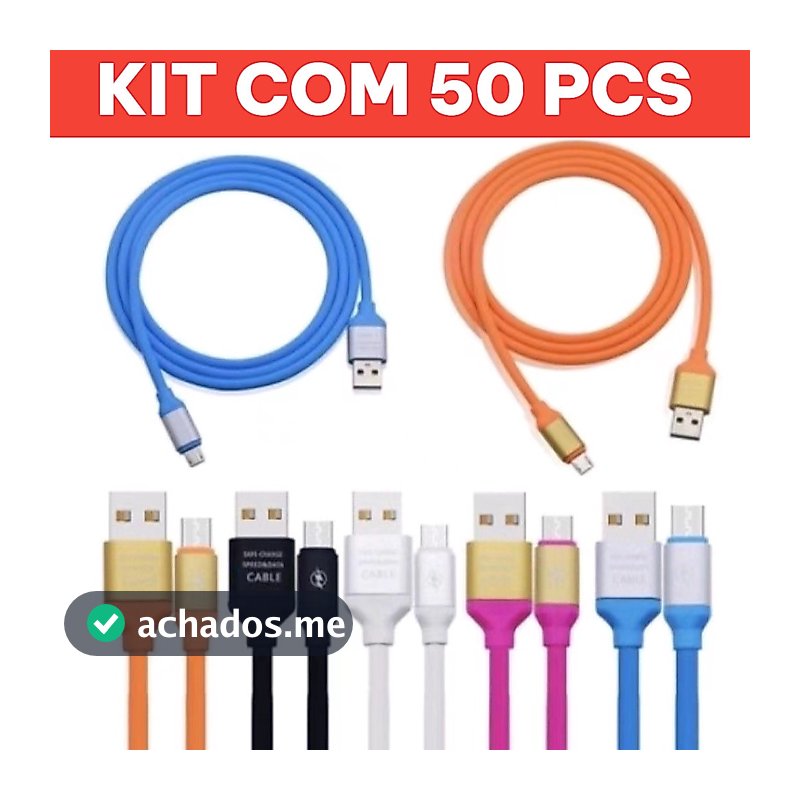 kit 50 un cabo carregador iphone/v8/typo-c  para celular cor aleatória