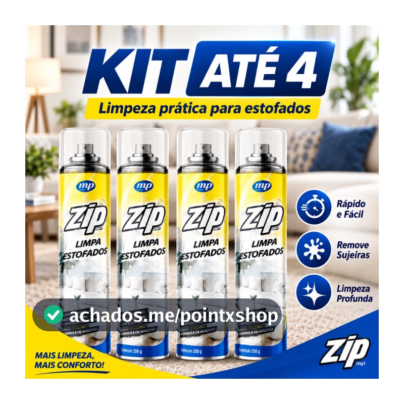 Kit ate 4 Limpa Estofados Spray Tira Manchas Sofá Tapete Carpete Limpeza Profunda 250g Zip Clean