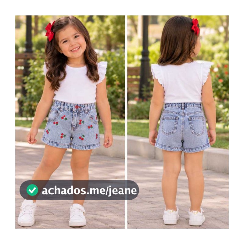 Short Jeans Infantil Menina Com Bordado Cerejinha
