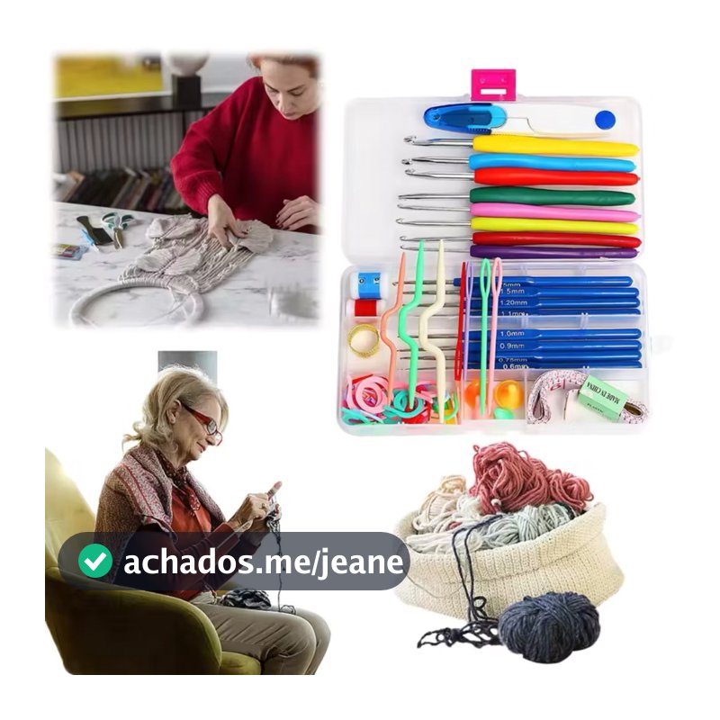 Kit 53 Crochê Completo Gancho (Agulhas Tesoura Acessórios ) Ferramenta Para Artesanato, Fio e Lã