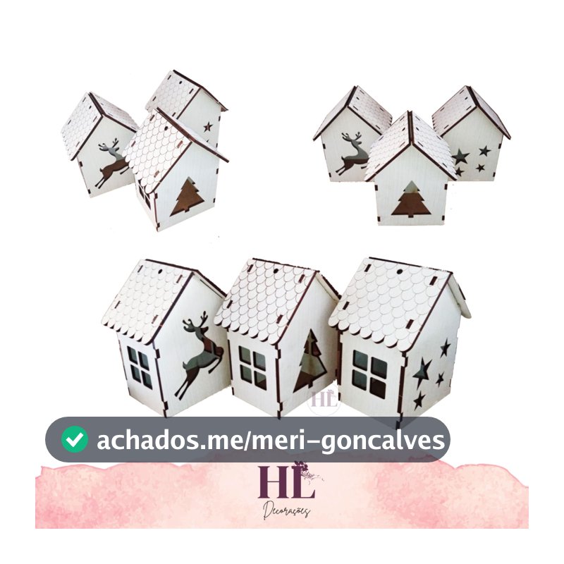 Trio Casinhas MONTADA Decoração de Natal  Casinhas Natalinas Brancas