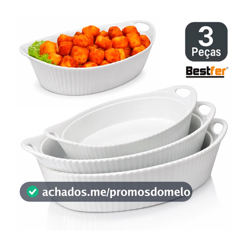 Conjunto Jogo de  Travessas 3 peças Oval em Melanina Bestfer PMG Branca opaline