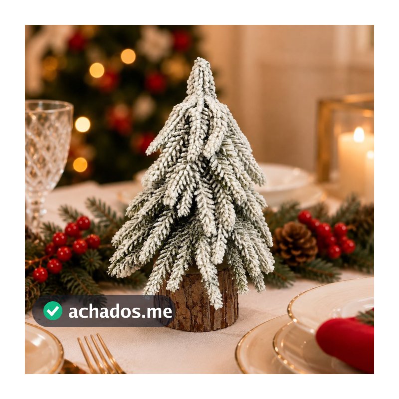 Árvore de Natal Decorativa Nevada com Base Rústica 20cm 27023 - Vencedor