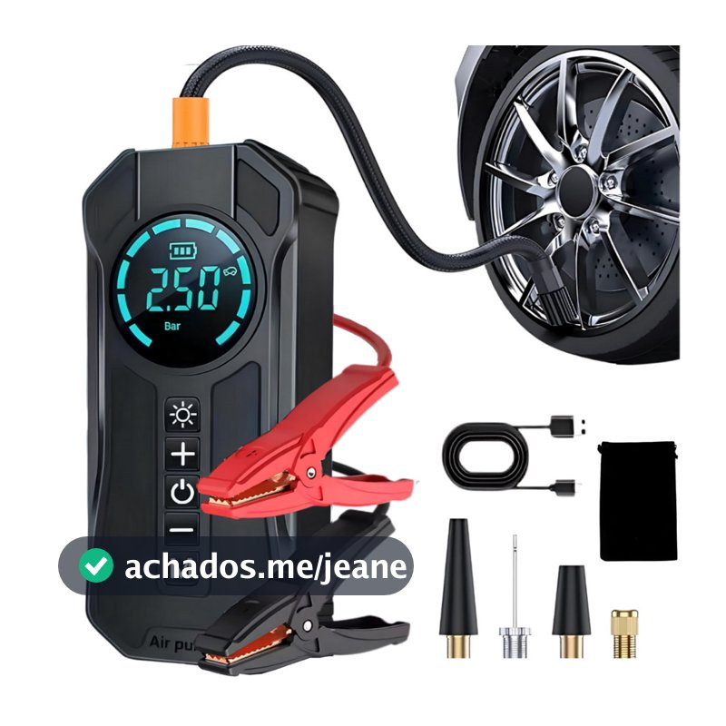 Bomba de Ar Portatil Compressor Inflator 4 em 1 PowerBank 8kmah Bateria Calibrador de Carro Auto Pneu