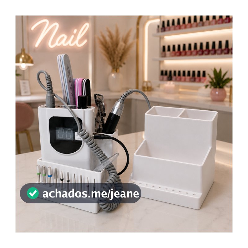 Organizador de Brocas e Motor de Lixa Profissional – Suporte Porta Lixa Elétrica Nail Designer