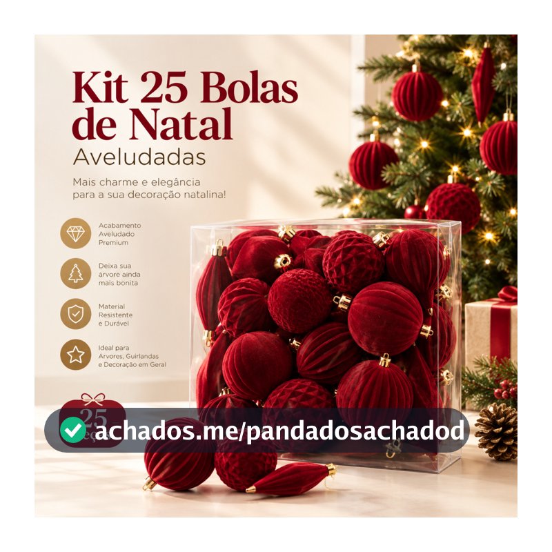 Kit 25 Bolas de Natal Aveludadas Enfeite Árvore de natal Decoração Natalina Luxuoso Elegante