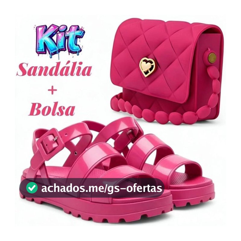 Kit Sandália Infantil Menina + Bolsa Coração Feminina Conjunto Moda Passeio Leve Confortável