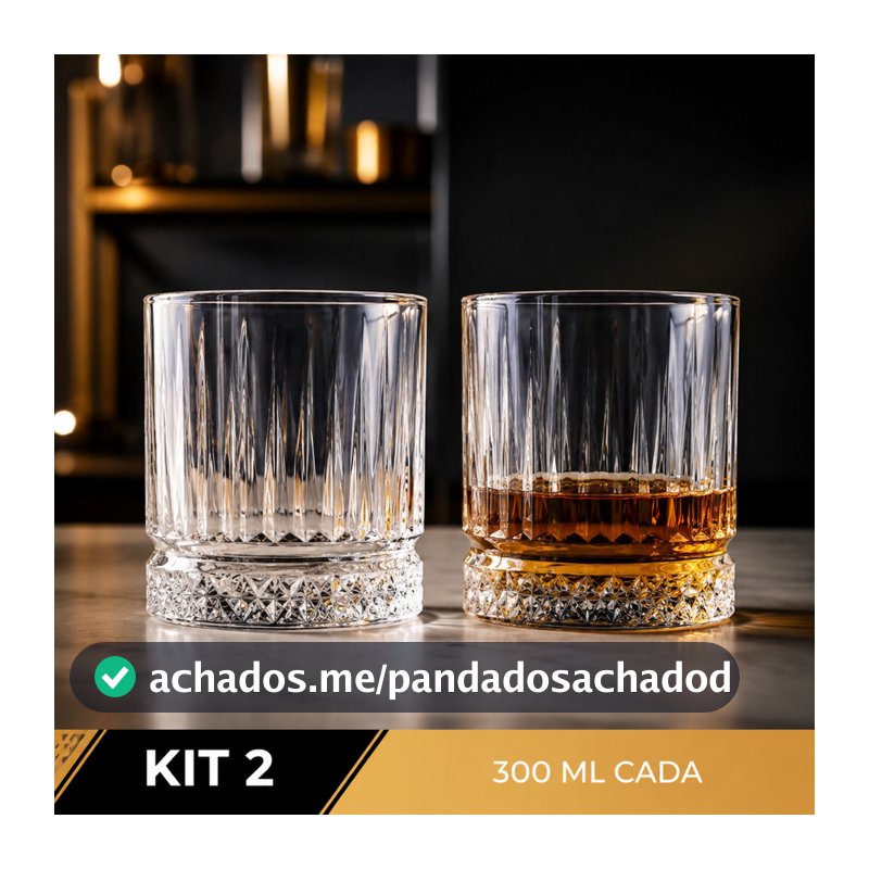 Jogo 2 Copos de Vidro 300mL Decoração Elegante  Whisky