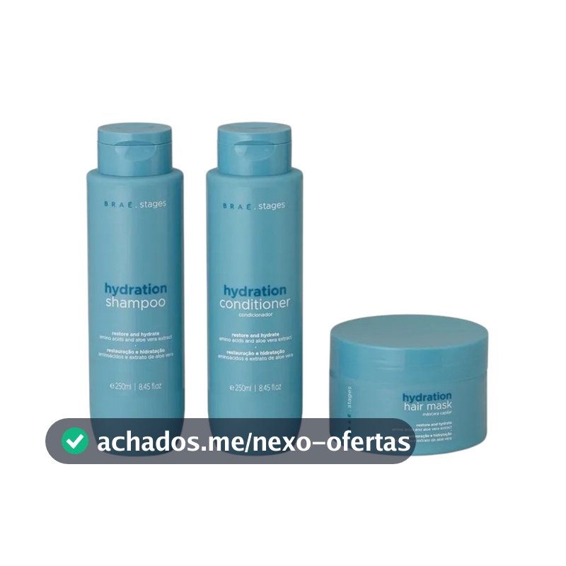 Kit Braé Stages Hydration Shampoo, Cond 250ml e Máscara 200g