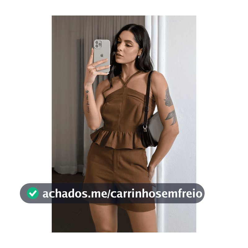 Conjunto Linho Feminino Blusa Cropped Babado E Short Chic
