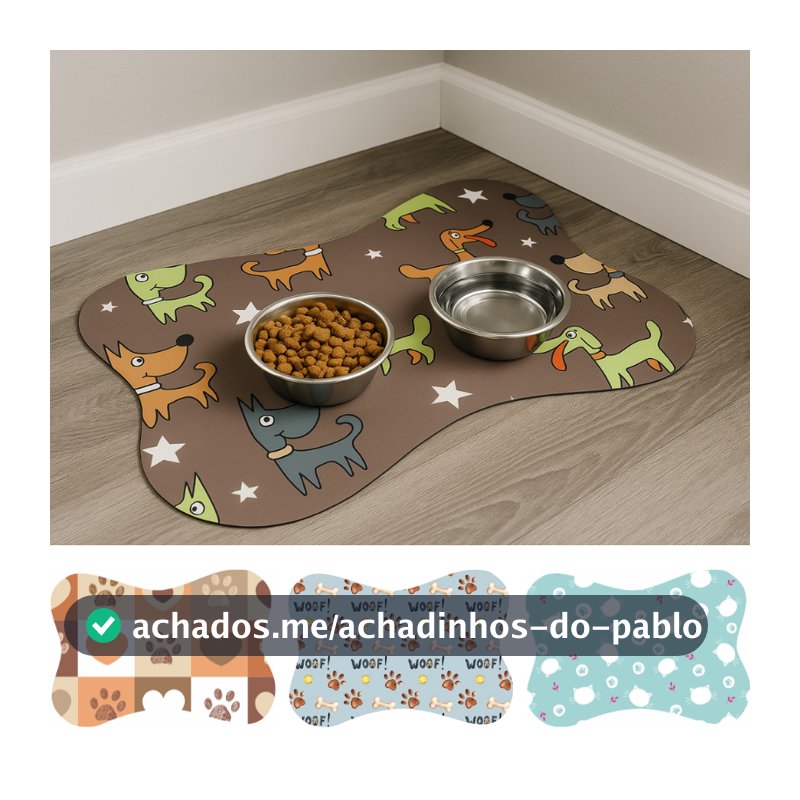 Tapete para Comedouro Pet Antiderrapante - Ossinho - 29cm x 43cm