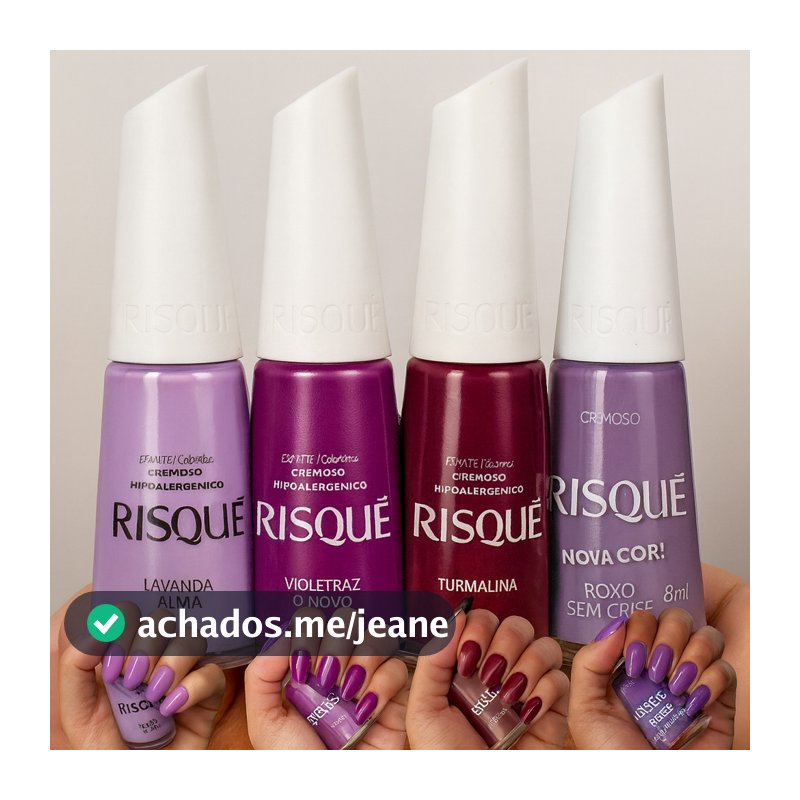 Kit 4 Esmaltes Risqué Tons Lilás e Roxo Manicure Unhas Esmalte Cremoso