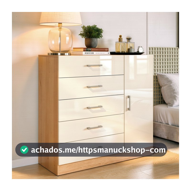 Cômoda Miami 5 Gavetas 1 Porta Sapateira Organizadora Cinamomo Branco Off White - Blue Moby