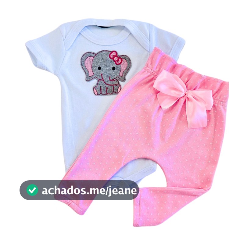 Conjunto Roupa Menina Bebê Algodão Manga Curta com Aplique Bordado Calça e Body Roupinha Bebês luxo