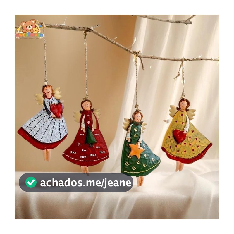 sweetmvzn 4 Pçs/Set Anjo Vintage Pendurado Decoração Fany Árvore De Natal De Madeira Ornamento Para Casa Presente De Ano