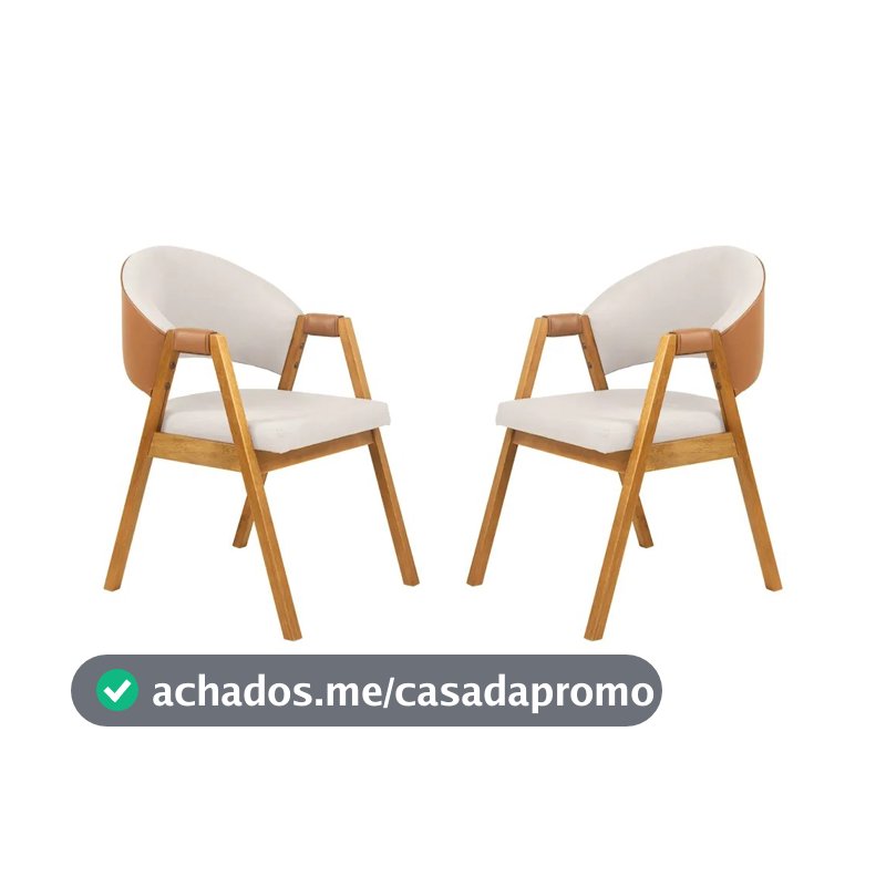 Kit 2 Cadeira de Jantar Estofada Lunna Moderna Linho Off com Courissimo Caramelo