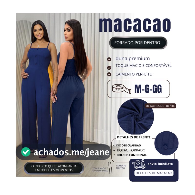 Macacão Femenino Longo Estiloso Bem Confortável [ veste 36/44 ]