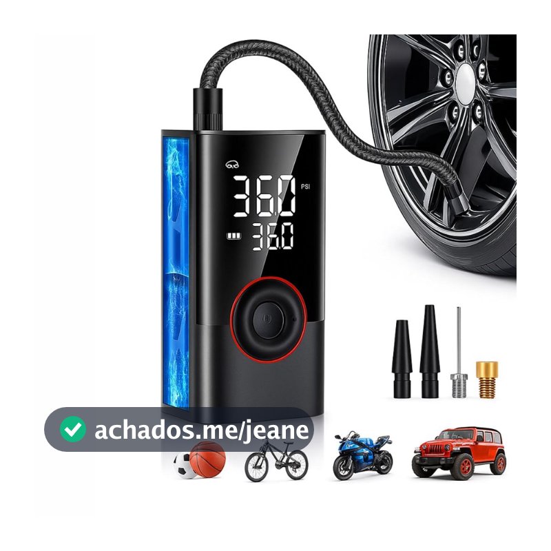 Bomba de Ar Calibrador Digital Portátil Recarregável com Powerbank Compressor Elétrico para carro, moto, bicicleta