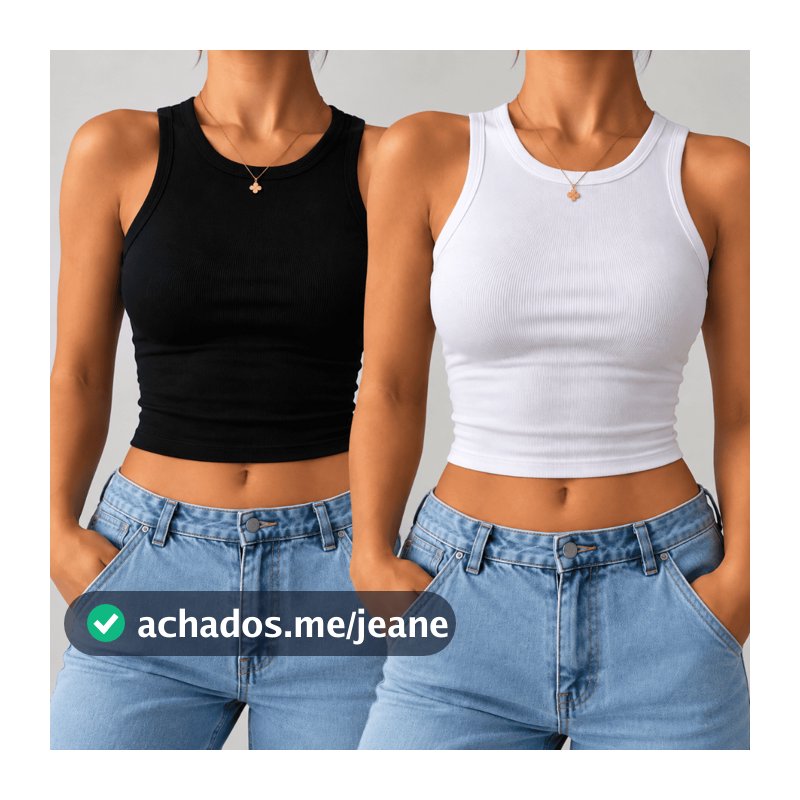 Kit 2 Cropped Regata Feminino Canelado Blusinha Básica Ribana Canelada algodão Verão Tendência Opção De Cores Academia