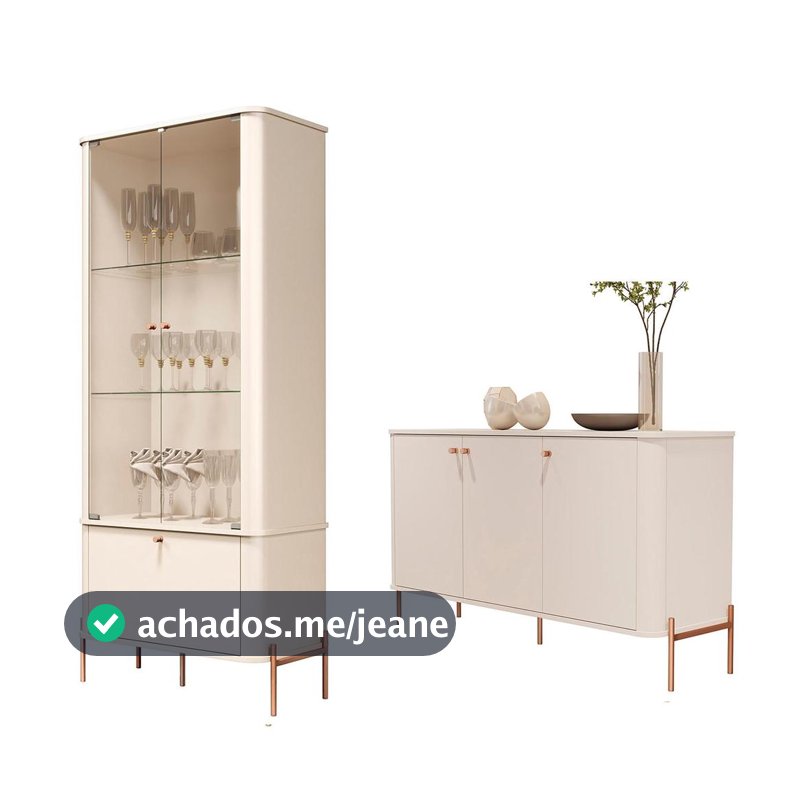 Conjunto Cristaleira e Aparador Buffet Tucupí com 3 Portas
