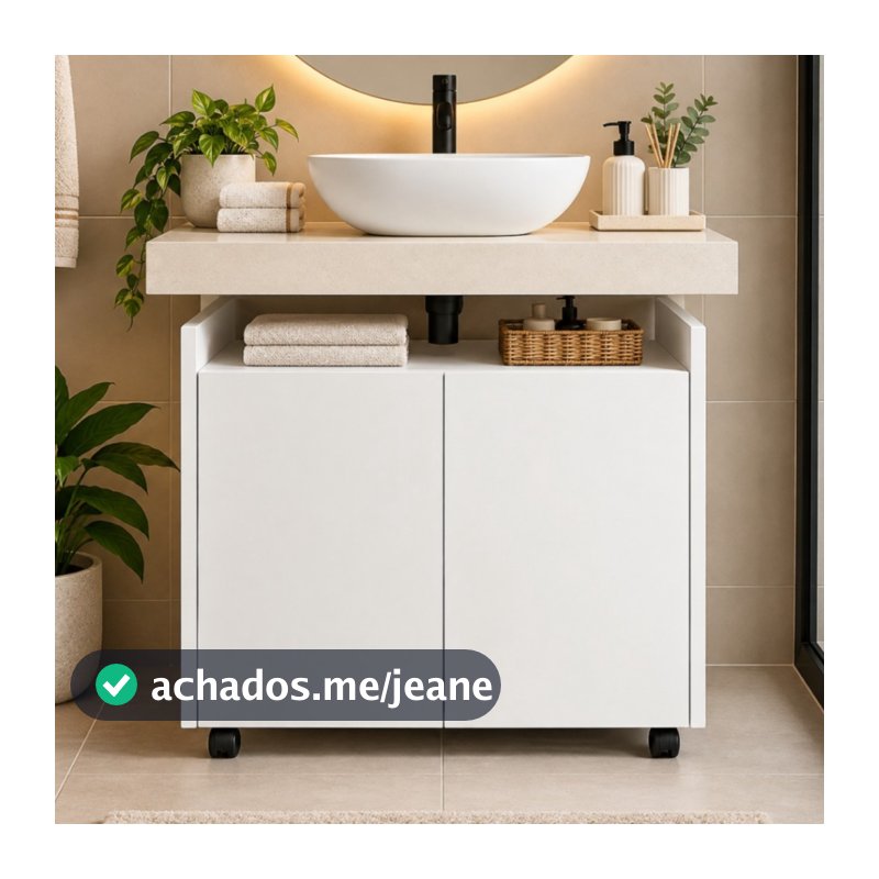 Gabinete Armário Organizador Banheiro Lavabo com 2 portas e Rodízio