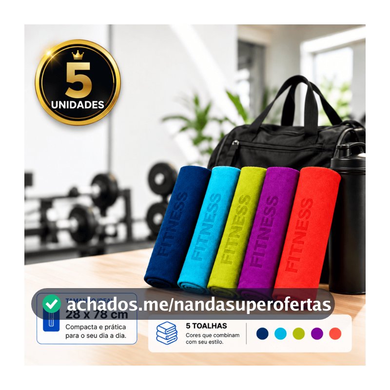 Kit 5 Toalhas para Academia Algodão Alta Absorção Macia 28x78cm