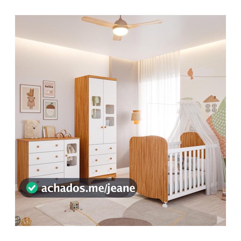 Quarto de Bebê Completo Berço Americano Uli Guarda Roupa Uli 2 Portas Cômoda Uli 100%MDF