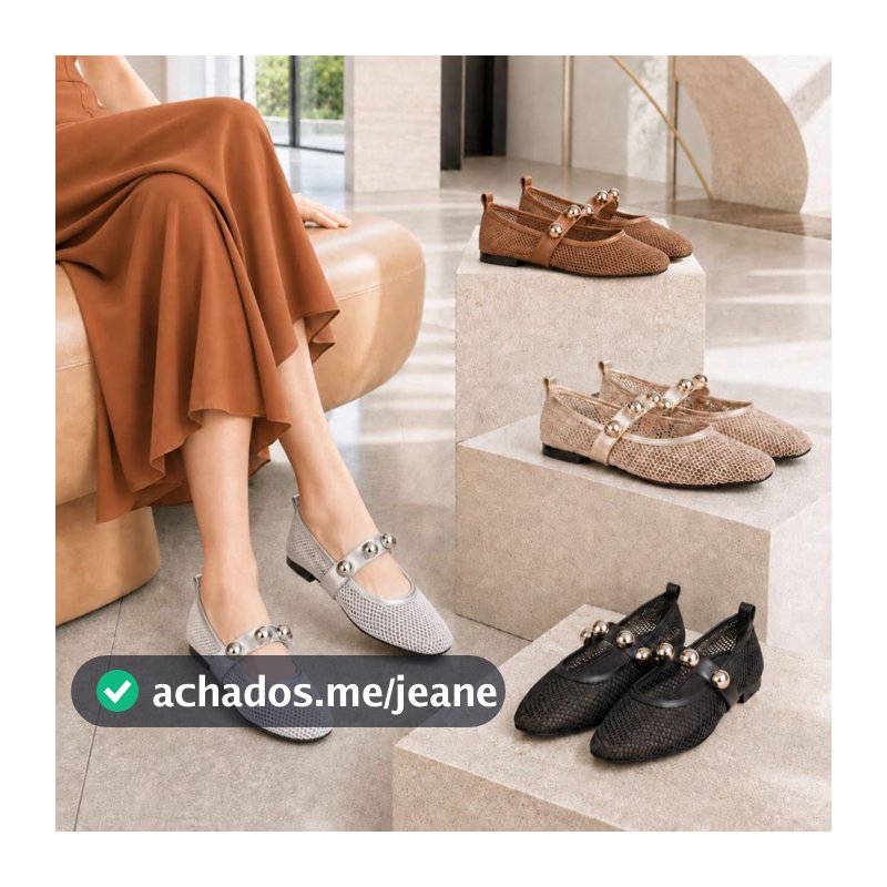 Sapatilha Feminina Bailarina Em Tela com Transparência e Enfeite em Abs Metalizados Estilo Casual Elegante Promoção