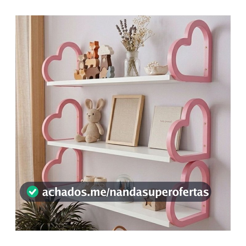 Tres prateleiras coração quarto de bebê rosa e branco
