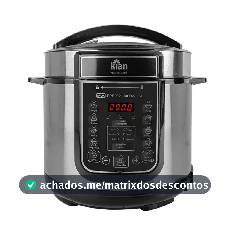 Panela de Pressão Elétrica PPE-102 – 6L Kian Controle de Temperatura Cuba Antiaderente Inox
