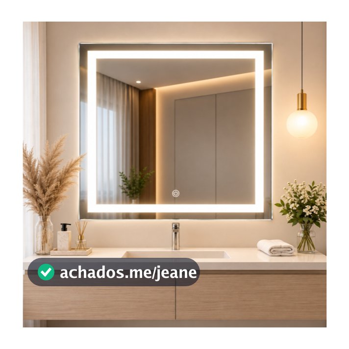 Espelho LED Quadrado 50x50 Touch 3 Tons De Luz Jateado Para Banheiro Lavabo Penteadeira