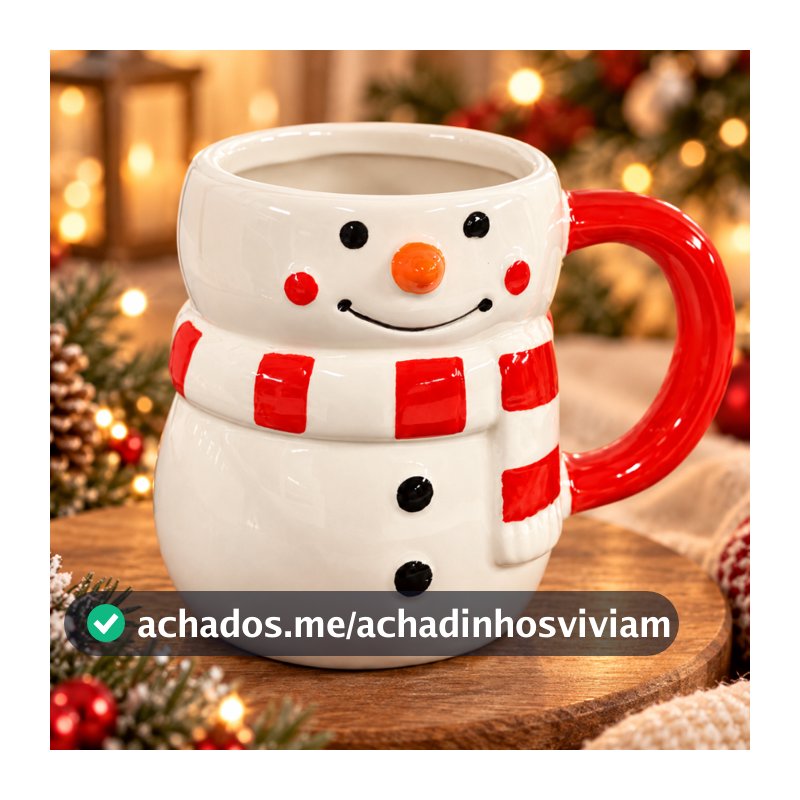 Caneca de Natal Boneco de Neve 330ml Cerâmica Xícara Natalina Presente de Natal