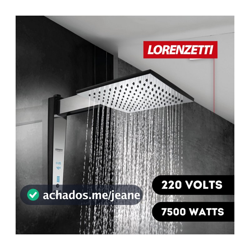 Chuveiro Ducha Acqua Century Digital Preto Cromado 220v 7500w Quadrado Lorenzetti Clean Moderno
