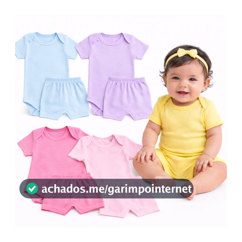 kit 4 peças Body + Shortinhos Menina e Menino Manga Curta verão para bebe infantil tapa fralda