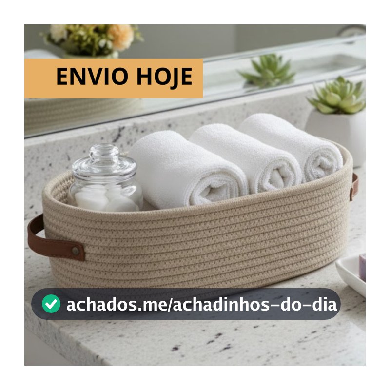 Cesto Organizador De Banheiro Algodão Trançado Alça De Couro Multiuso Porta Papel Toalha