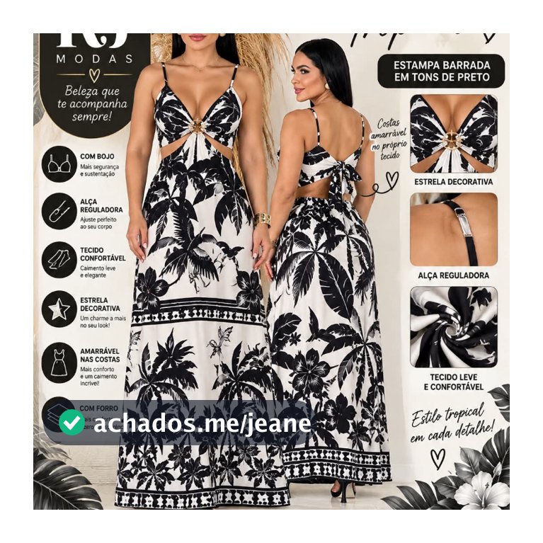 VESTIDO LONGO ESTRELA ESTAMPA BARRADA TROPICAL (BOJO+FORRO+ALÇA REGULADORA)