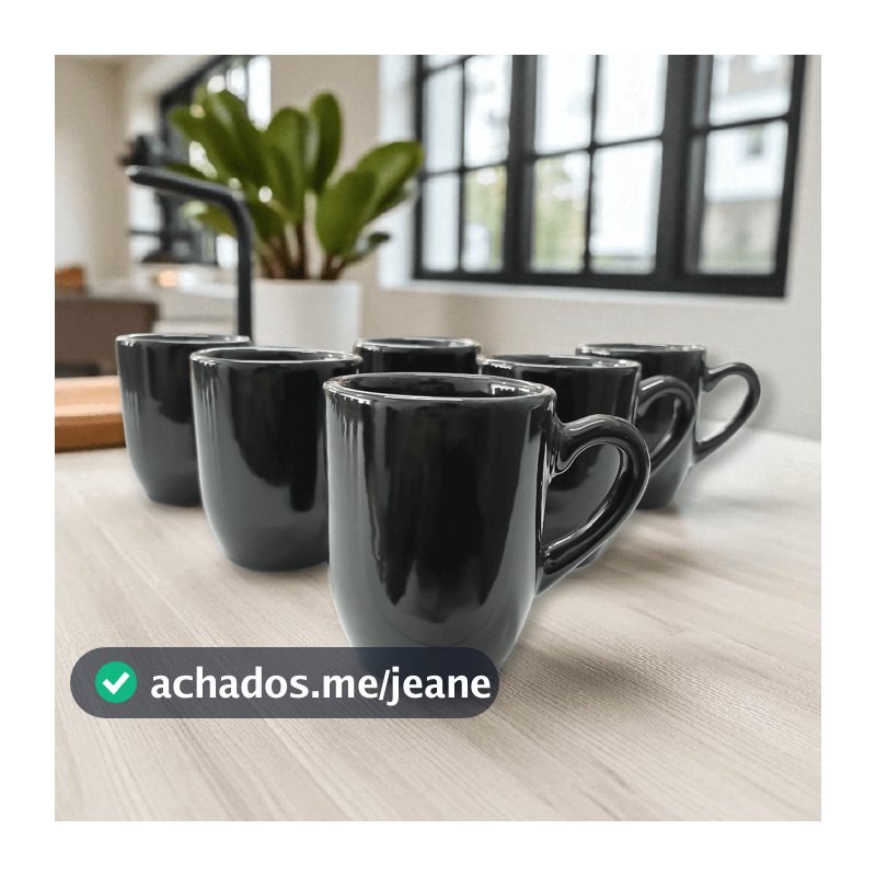 Kit 6 Xícara de Porcelana Preta 80ml Café Expresso – Caneca Café Presente Criativo Cozinha