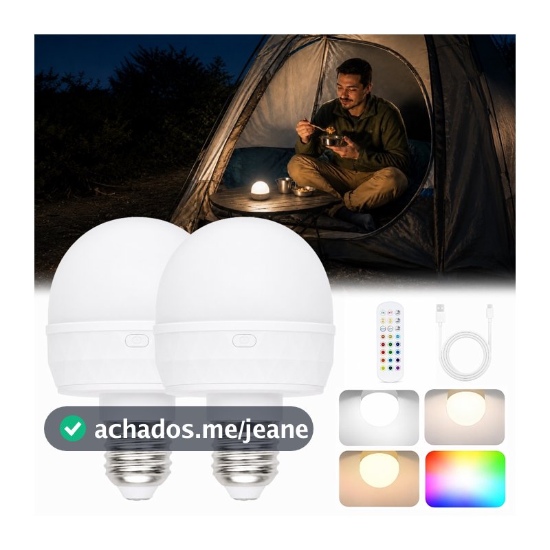 Lâmpada LED Recarregável E27 com Controle Remoto 3 Cores Magnética Portátil Sem Fio