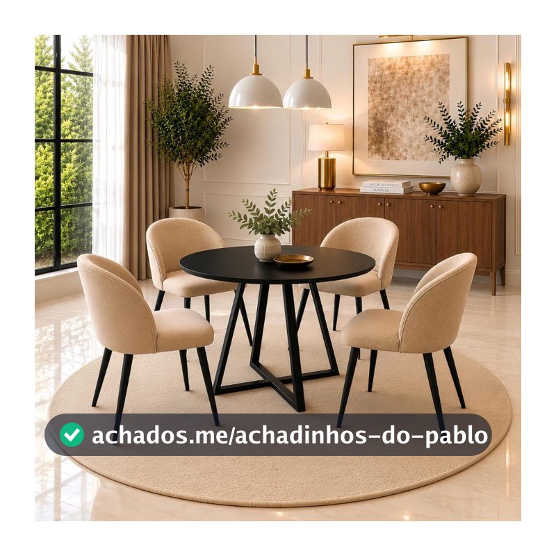 Mesa De Jantar Redonda 4 Lugares Moderna Pés Aço Tampo MDF Sala De Jantar Gourmet Estilo Industrial