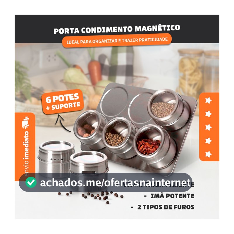 Porta Condimento Magnético 6 Peças Tempero Aço inox