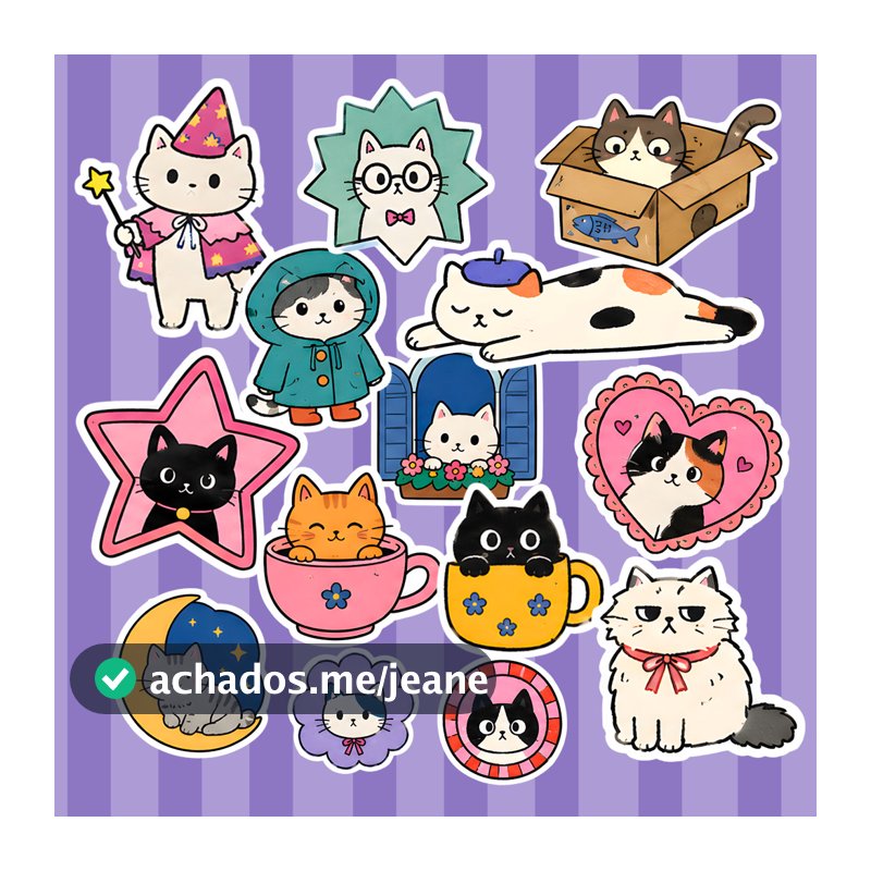 22 Adesivos Gatinhos Ilustrados para Garrafinha, Caderno, Kindle, Journal e Capinha