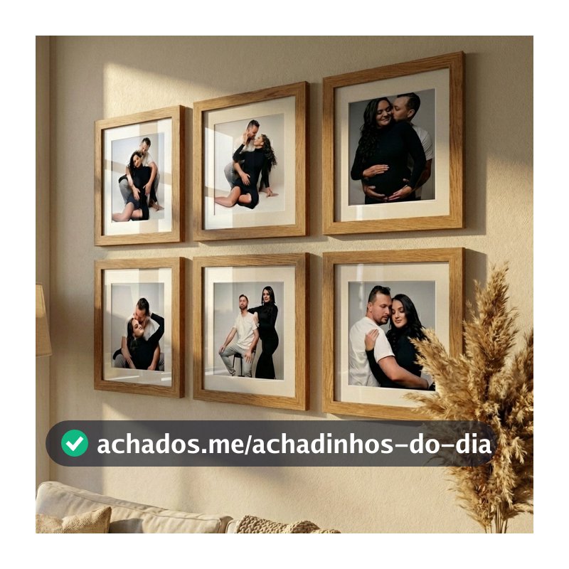 kit 6 quadros decorativo moldura fotográfica 23x23 cm com paspatur moldura amadeirado