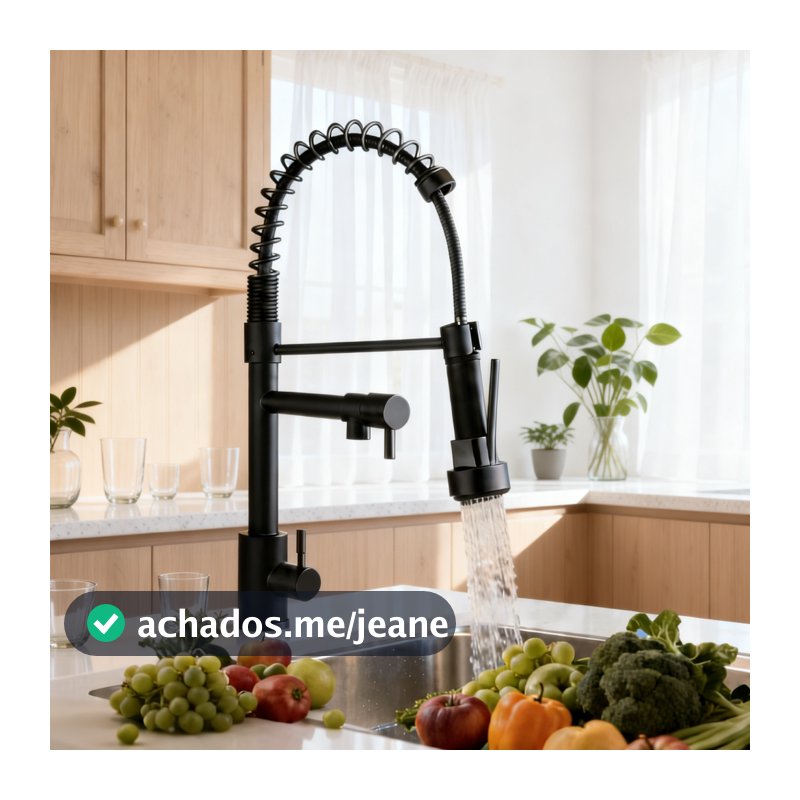 Torneira de Cozinha Preto Fosco, Bica Alta Giratória 360°, Design Moderno, Fácil Limpeza e Instalação Rápida