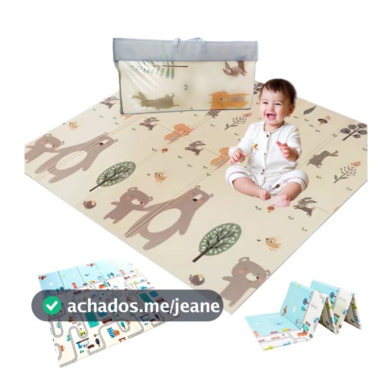 Tapete Infantil Emborrachado Térmico Tatame Antiderrapante Dobrável Dupla Face 6mm 1,80x1,50m