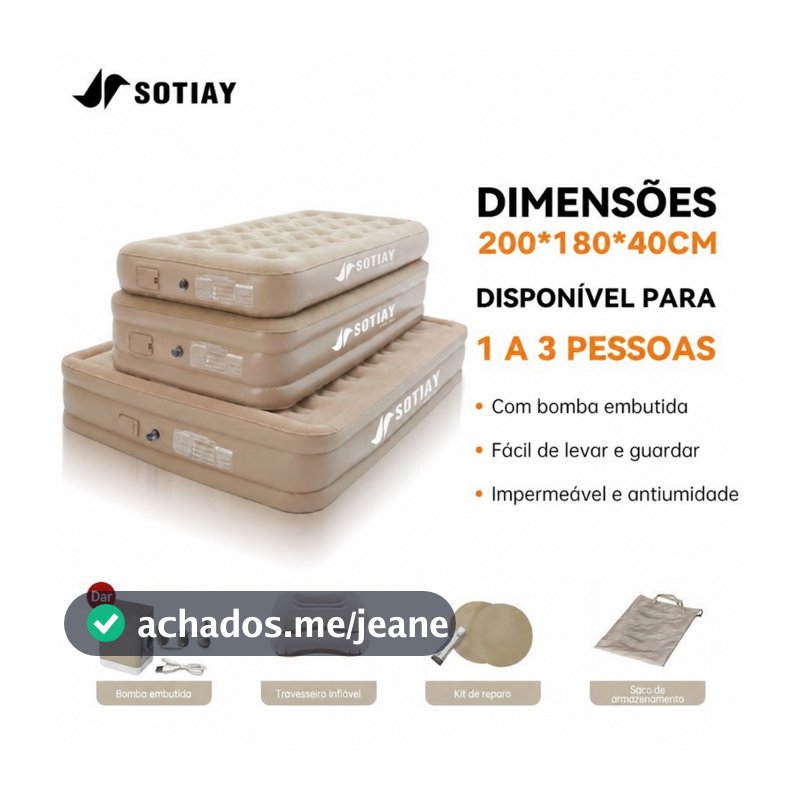 Colchão Inflável Solteiro/Casal/Para 3 Pessoas Cama Inflável com Bomba Embutida Recarregável para Acampamento Casa Praia