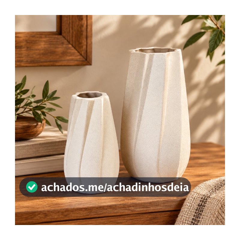 Vaso Decorativo Cerâmica Texturizado Off White – Design Canelado para Sala, Mesa e Aparador