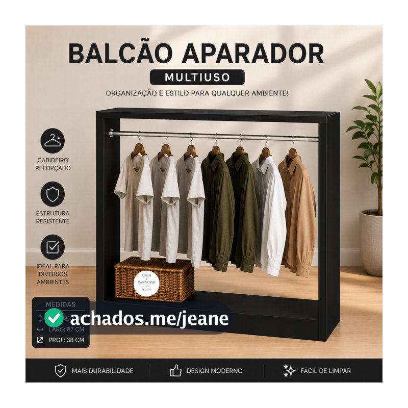Balcão Aparador Expositor de Roupas com Cabideiro Cromado Multiuso Loja Closet 87x87x38 cm -81